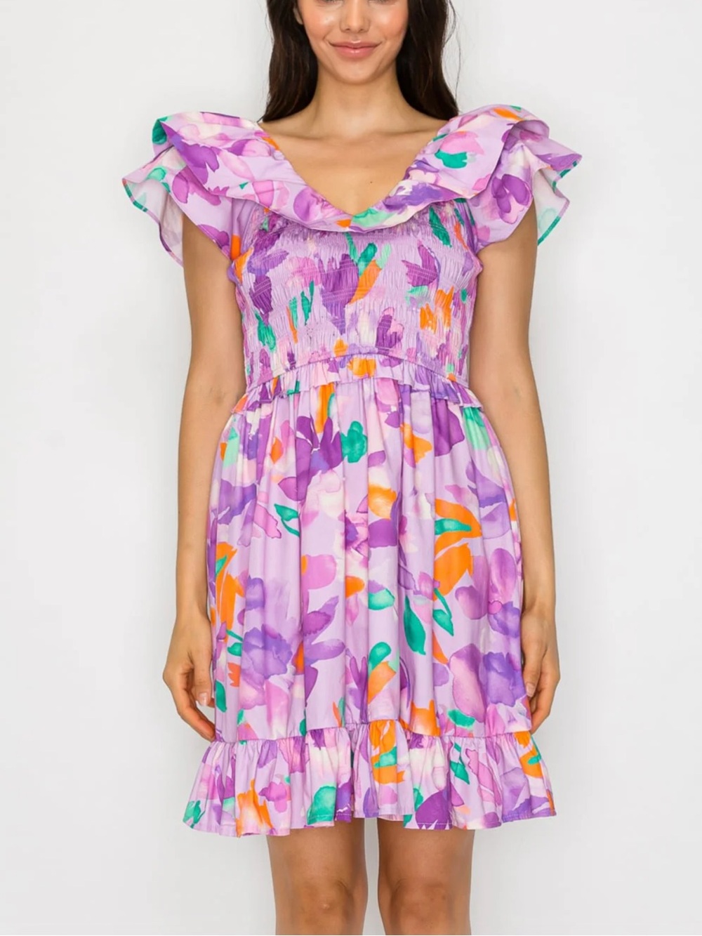 Lilac dreamscape Floral Dress meet me in Santorini